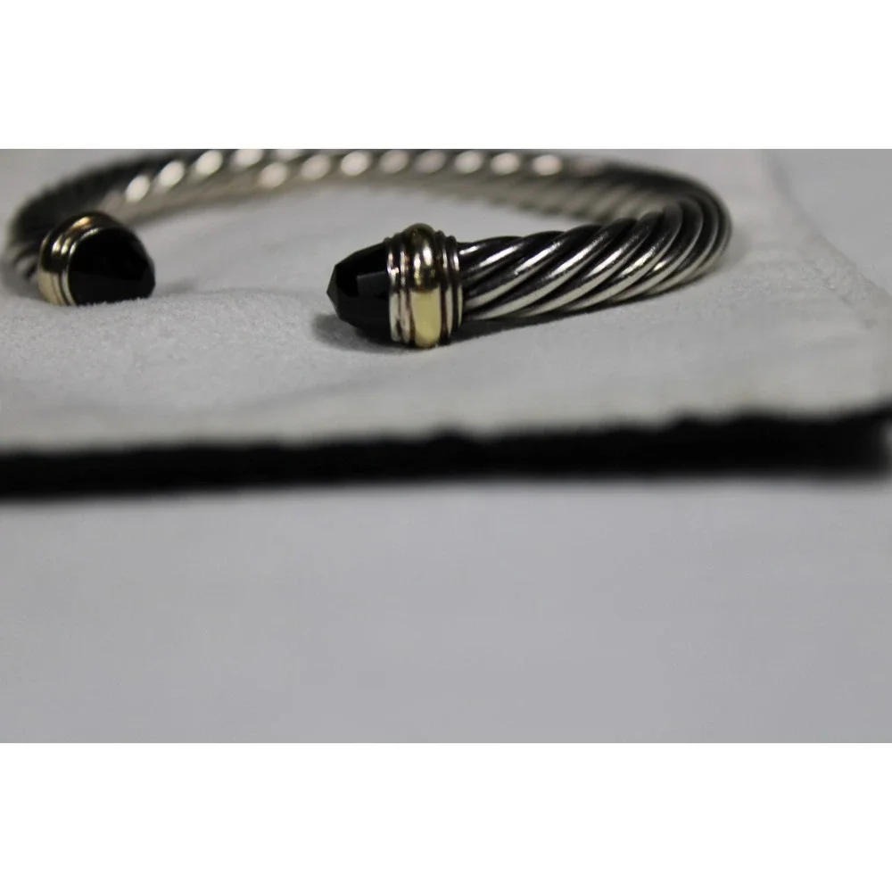 David Yurman 5mm Cable Sterling Silver Black Onyx and 14K Yellow Gold Bracelet M